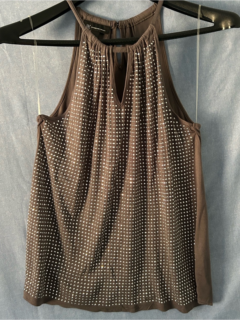 ECI Studded Brown Halter Tank Top SZ L